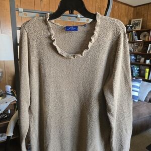 Johnston & Murphy Women's Tan Ruffle Crew Neck Sweater